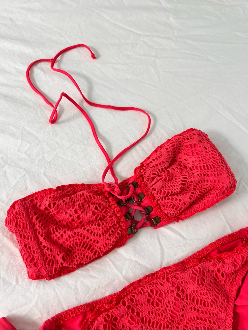 Coral Crochet Lace Bikini